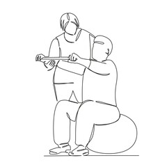 One continuous single drawing line art flat doodle  elderly, expander, training, man, health, sport, workout, old, physiotherapy. Isolated image hand draw contour on a white background
