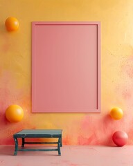  Mock up blank minimal pastel pink and yellow  frame on pastel pink background, wallpaper