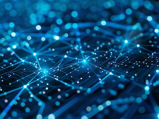 High-tech digital grid with glowing blue lines and nodes, futuristic, minimalistic, clean lines, highly detailed