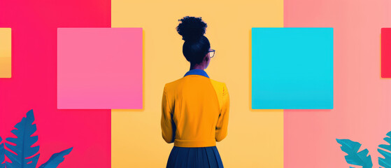 A marketer feeling innovative, creating a digital campaign using cloud tools, vibrant and creative office