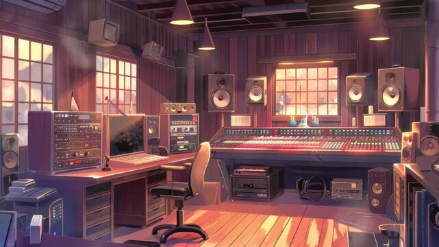 recording studio interior, anime style