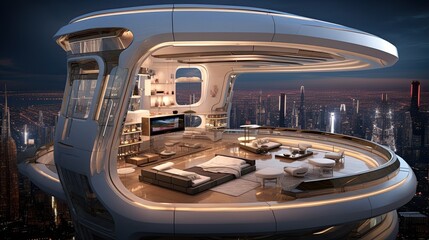 Fototapeta premium Futuristic Urban Oasis: A High-Rise Haven Above the Cityscape