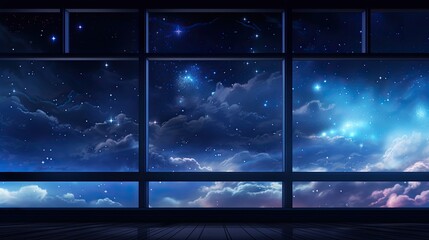 Mystical Night Sky Through Panoramic Windows