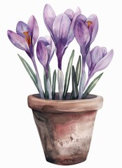 Obraz premium A modern watercolor card with saffron in a ceramic pot.