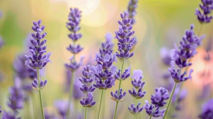 Fototapeta premium A close-up of lavender flowers in bloom with a soft-focus background