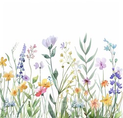 Wildflower flowers and leaves are painted in watercolor on this modern card.