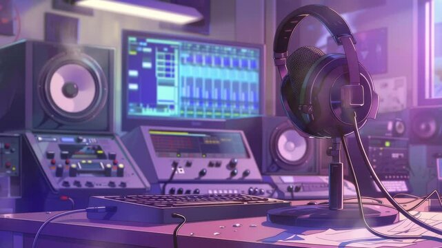 recording studio interior, anime style