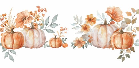 The watercolor postcard shows a Thanksgiving scene isolated on white.