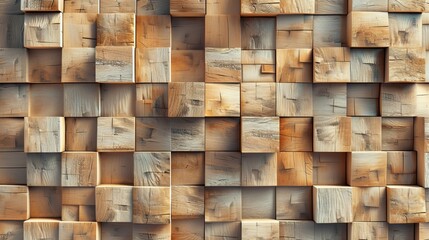 This 3D tile wall is composed of 3D tiles arranged in a square pattern. The background is a timber background constructed from Wood blocks arranged in 3D.