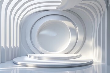 Fototapeta premium Showcase design with minimalist design and empty space for presenting products. Clean and trendy design in a modern style. Digital rendering in 3D.