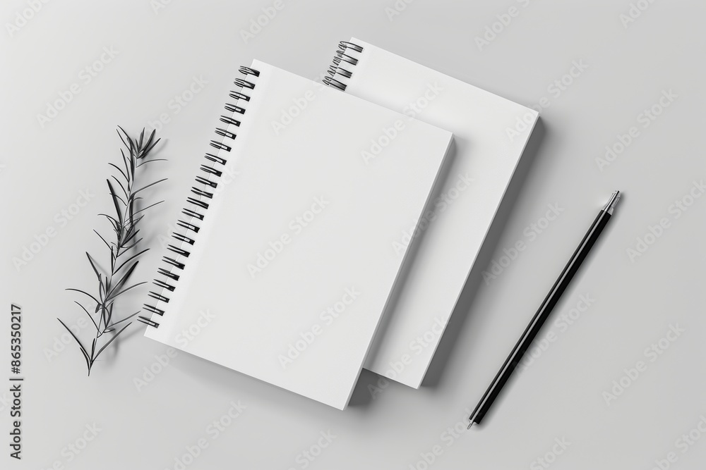 Aufkleber a photorealistic mockup of a blank notebook in front and back with a light grey background.