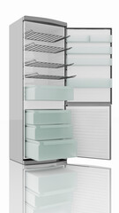 Illustrazione 3D. Elettrodomestici. Frigorifero isolato su sfondo bianco..