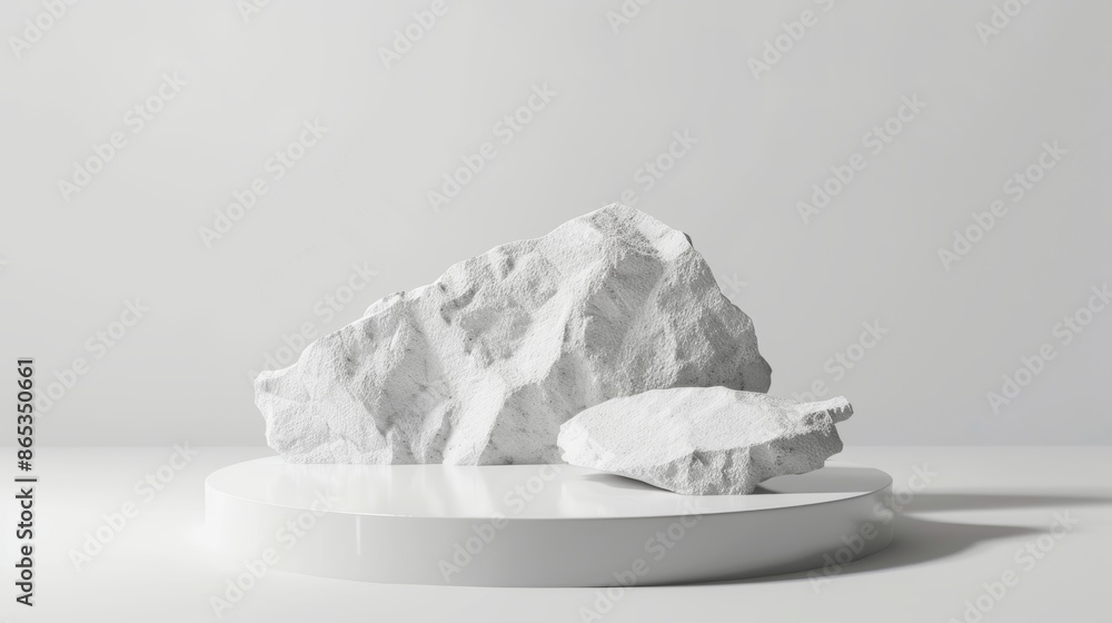 Poster this is a 3d rendering of an abstract background displaying merchandise on an empty podium made of w