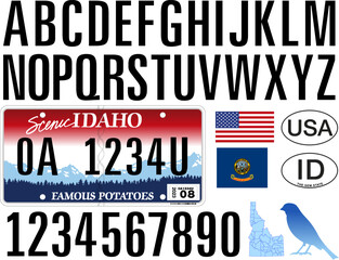 IDAHO car license plate style pattern, letters, numbers and symbols, vector illustration, USA