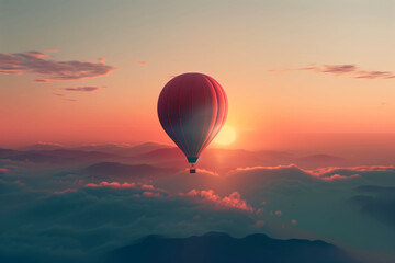 Fototapeta premium Hot air balloon at sunrise above clouds calm adventure beauty concept