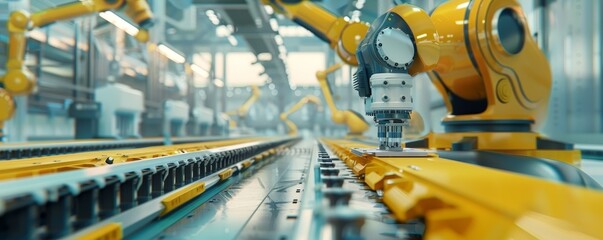 Factory assembly line robotics automate production, industrial automation, manufacturing technology, machine learning, robotic process automation