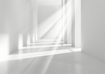 Fototapeta premium An empty space template on a bright shiny 3D room background. Silhouette of a light silver blurry texture. Illustration of a blank simple space.