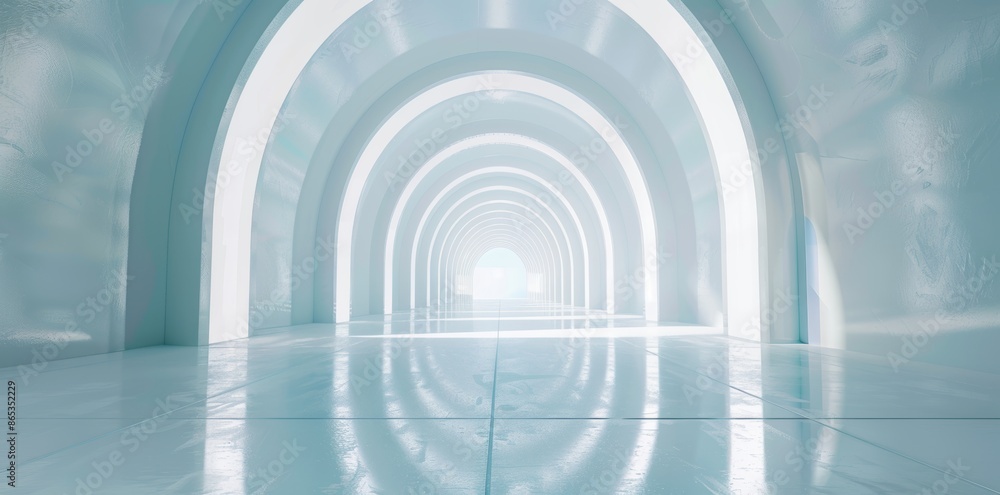 Poster 3d render illustration of a white abstract futuristic architecture tunnel background