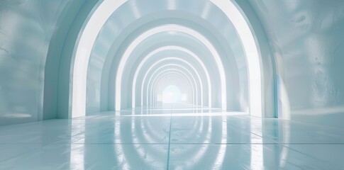 Naklejka premium 3D render illustration of a white abstract futuristic architecture tunnel background
