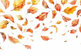 Fototapeta premium The card features autumn leaves and branches isolated on a white background in watercolor.