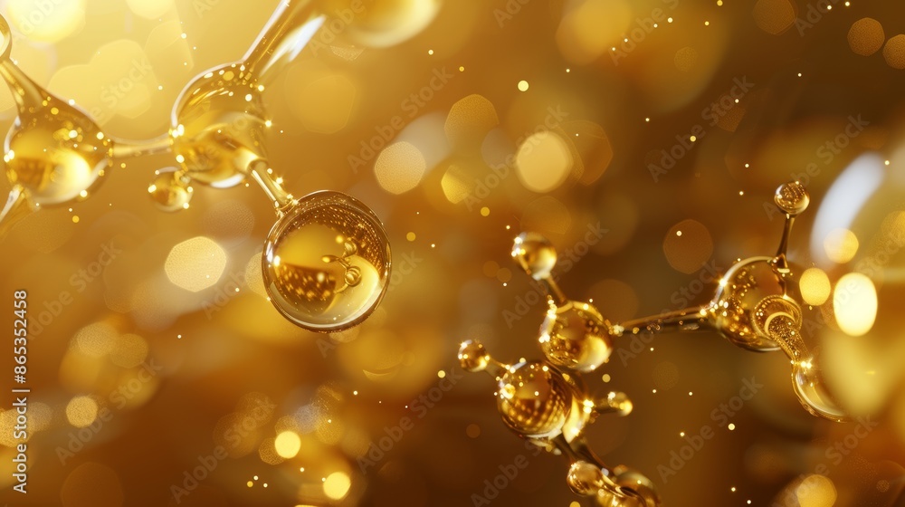 Poster a 3d rendering of an abstract structure of gold molecules.