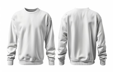 This is an isolated white background, men's white blank sweatshirt template with natural shape on an invisible mannequin, for your mockup design.