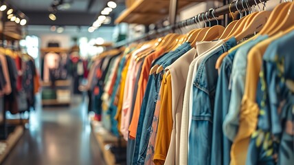 Immerse yourself in the ambiance of a chic clothing store with a real photo showcasing boutique fashion racks filled with a variety of stylish attire, inviting shoppers to explore the latest in fashio