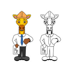 Giraffe Architect Cartoon Character Design Illustration vector eps format suitable for your design needs logo illustration animation etc