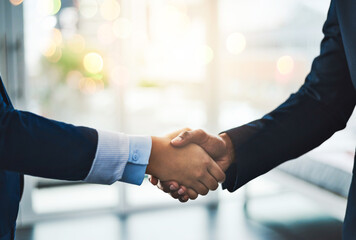 Business, people and handshake in office collaboration, teamwork and cooperation or thank you....