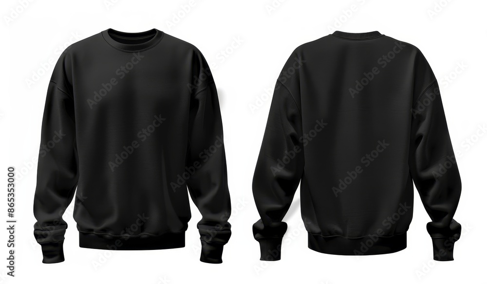 Wall mural template for black sweater with long sleeves and clipping path, hoodie mockup for printing, isolated - Wall murals