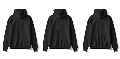 Black hoodie template. Long sleeve hoodie with clipping path, mockup for print. Isolated on white.