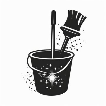recommend clip art: Symbol of a mop and bucket. Cleaning service signs for apps and websites.
