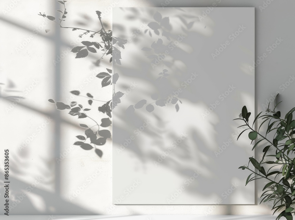 Poster 3d mockup of an empty white vertical rectangle poster on a light gray concrete wall background with 