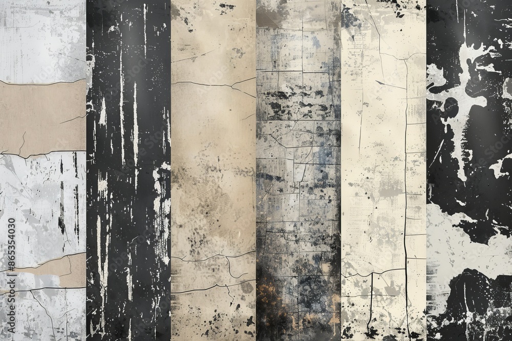 Poster ink splashes from drop ink and scratched walls. collection of textures overlays. various paint textu