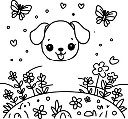 cartoon, dog, animal, illustration, coloring, vector, drawing, coloring book, black, funny, outline, comic, set, sketch, art, book, pet, rabbit, fairytale, children, puppy, fun, fantasy, animals