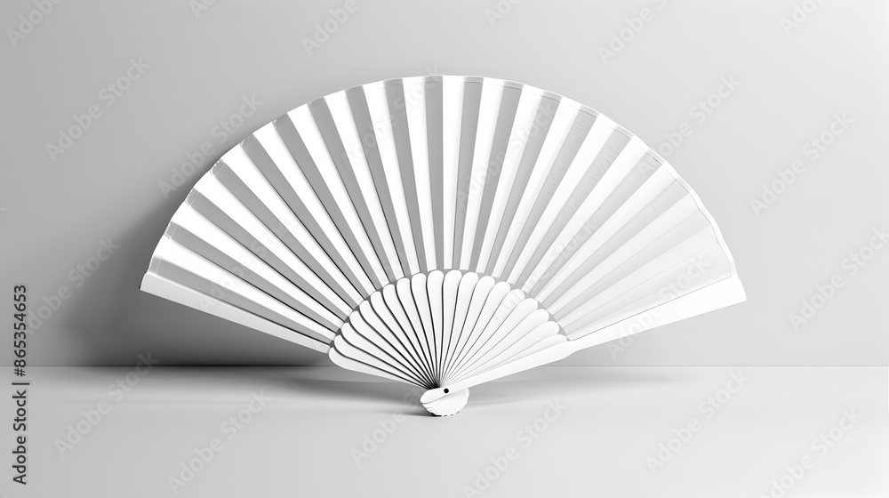 Poster elegant white paper fan folded into abstract curved pattern design