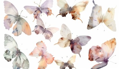 A set of hand-painted watercolor butterflies in a modern style.