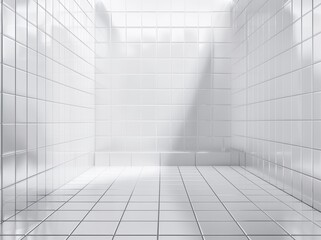 White tile floor corner 3D rendering - illustration