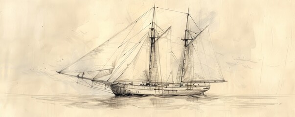 Sailboat Sketch Illustration , Vector Image , Watercraft , Sailing , Vessel