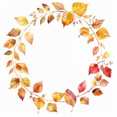 Colorful leaves on a white background are painted in watercolor.