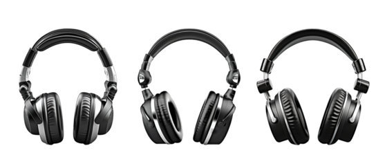 Set of professional computer headphones, headphones for mobile and laptops, cut out png on transparent background