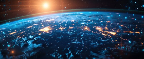 Earth at Night with a Glowing Sunset