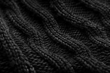 Fototapeta premium Knit Material. Black textured knit fabric macro for fashionable textile background