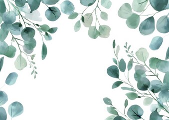 The frame is hand-painted with watercolors on a modern rectangular background with silver dollar eucalyptus accents.