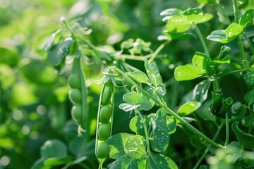 Pea Plant. Close-Up of Fresh Green Bean Bushes in a Crop Field