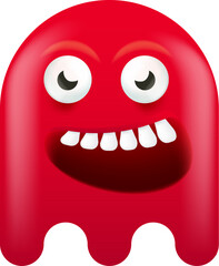 Funny cute smiling red jelly ghost monster isolated on white background. Funky red jelly slime Ghost cartoon character and cute emoji. Halloween spirit element.
