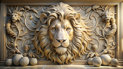 Beautiful Lions 3d relief wallpaper. Mural wallpaper. Wall art. AI-generated 