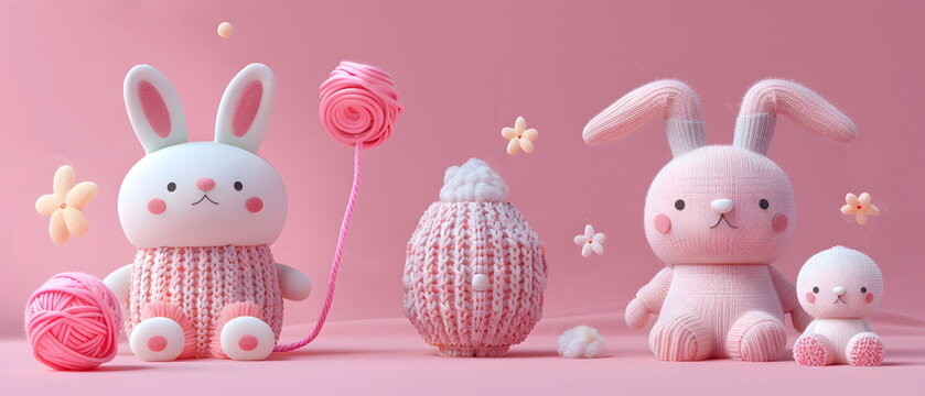 3D clay, Adorable clay a yarn dools ,muted pastels, Blender 3d, dolls with colorful pets and cute , kawaii pets model, dolls decorations	