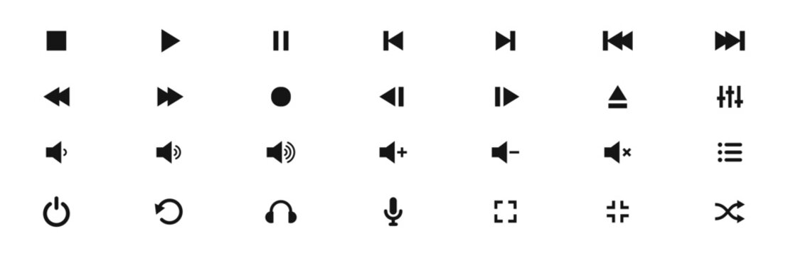 Media player vector icon set. Audio and video simple icons.