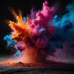 A powerful explosion of colored powder in the air, ai generative	
